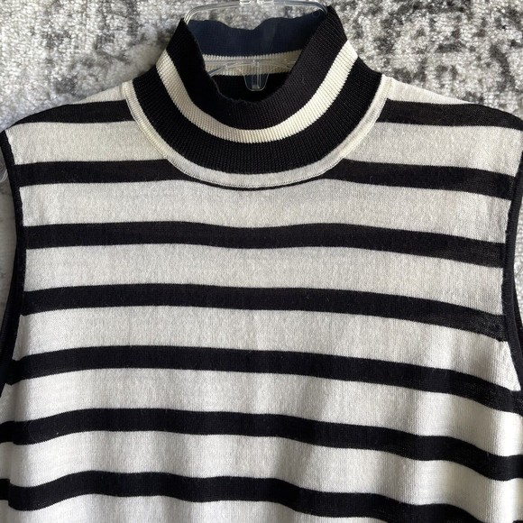 Resort Two Joey Rodolfo Merino Wool Turtle Neck Top Size L Bkack Ivory Striped - Picture 3 of 7